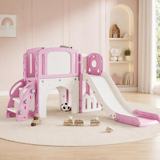 8-in-1 Toddler Slide Playground Set for Indoor & Outdoor Fun – Includes Climber, Basketball Hoop, Telescope, Tunnel, and Storage Space for Kids – Perfect for Backyard & Courtyard Activities