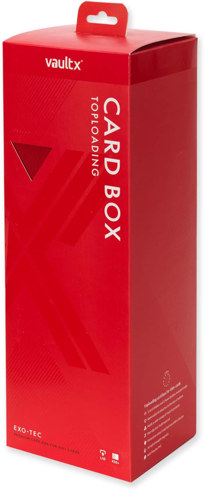Vault X Card Storage Box, Exo-Tec Material, Detachable Magnetic Lid, with Dividers & Foam Fillers, for Trading Cards (Red)