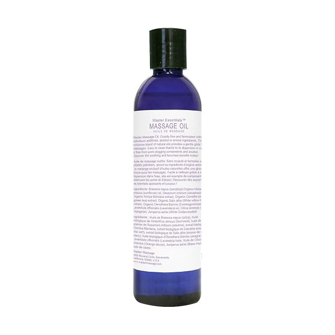 Master Massage Organic Massage Oil - 8 fl oz, Soothing Sense, Water-Soluble, Skin-Nourishing Formula for Relaxation, Ideal for Massage Therapy and Home Use, Pack of 4