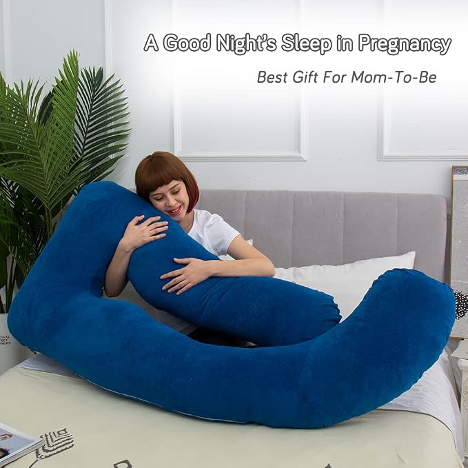 60 Inch Pregnancy Pillows for Sleeping, Extra Large U Shaped Body Pillow, Pregnancy Pillow, Maternity Pillow for Pregnant Women with Velour Cover (Blue)