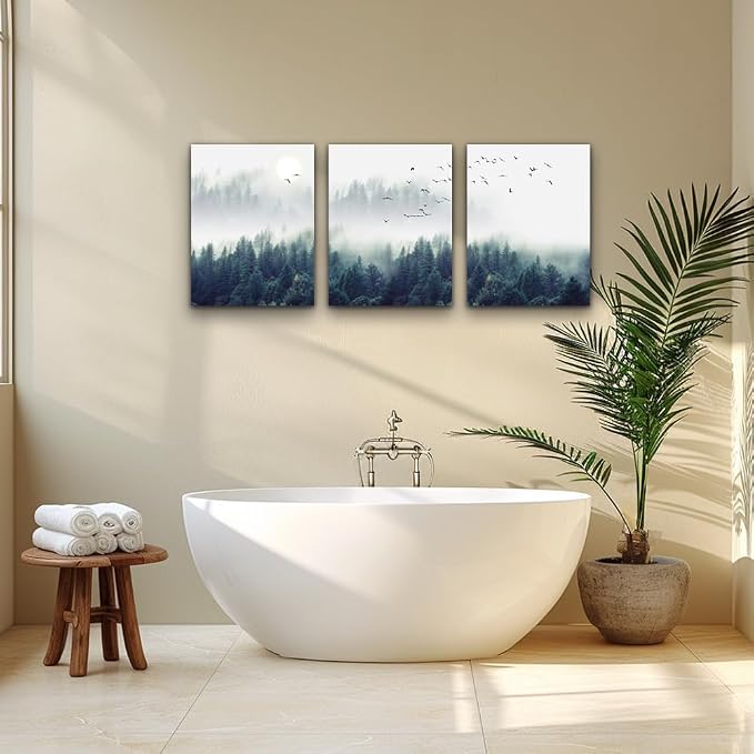 3 Piece Canvas Wall Art for Living Room - Misty Forests of Evergreen Coniferous Trees in an Ethereal Landscape - Modern Home Decor Stretched and Framed Ready to Hang - 16"x24"x3 Panels wall decor
