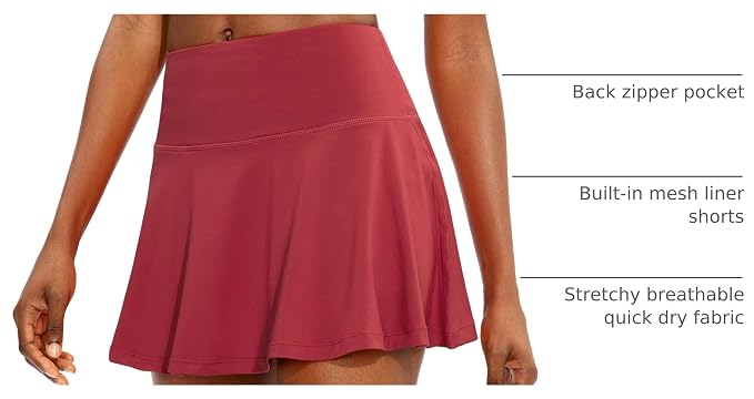 Pleated Tennis Skirt with 4 Pockets | 14", 3.5" High Waisted, Soft, Lightweight, Mesh Built-in Shorts, Dressy, Casual, Athletic, Golf, Skort for Women