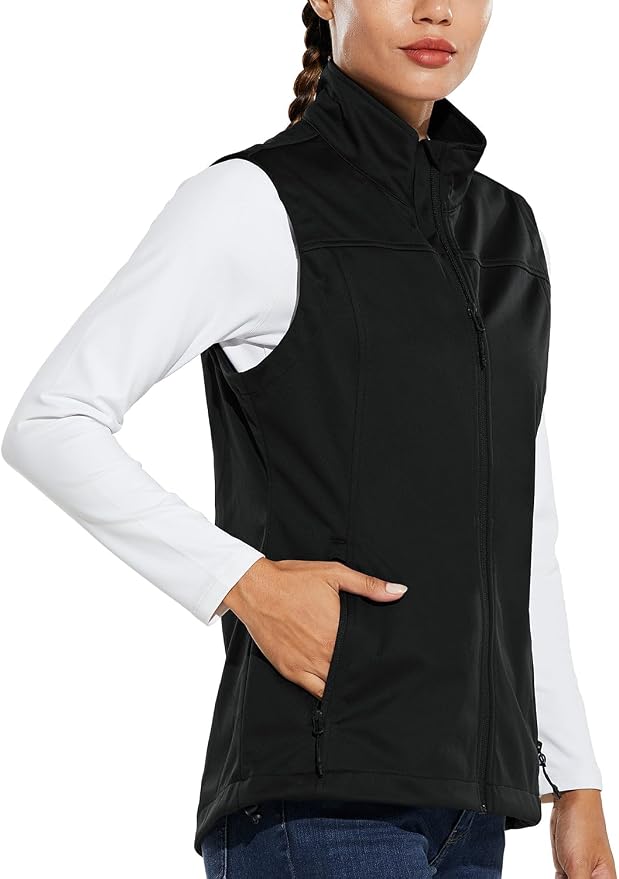 baleaf Women's Lightweight Running Vest Sleeveless Softshell Jacket | Windproof; Breathable; Water Resistant; 2 Zipper Pockets; Stand Collar; Great for Running, Hiking, Camping and Travelling