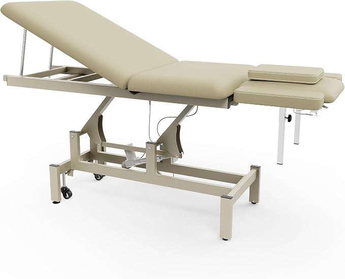 Professional Electric Massage Table, 2 Motors Hydraulic Electric Lift Adjustable Waist and Height Lifting Functions for Treatment/Physical Therapy/Spinal Massage/Facial Spa/Waxing - Beige Gray