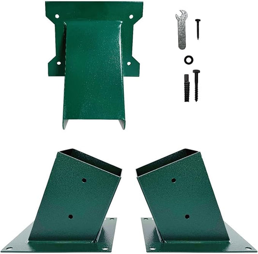 A-Frame Swing Set Brackets - DIY Swing Set Bracket for 4x4 Legs & 4x6 Beam, Installed on Wooden or Concrete Floors, Green (1 Middle Bracket +2 Bases)