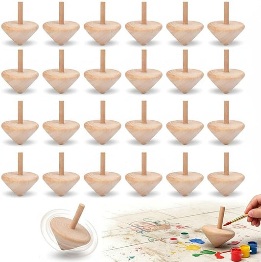 Galpada 24 Pack Wooden Spinning Tops for Kids – DIY Paint Your Own Craft Kit, Unfinished Natural Wood Spinning Toys for Classroom Activities, Party Favors & Creative Arts Projects