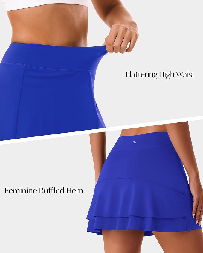 Stelle Tennis Skirts for Women Ruffle Athletic Golf Skorts with Pocket | High Waisted, Tummy Control, Built in Shorts, Athletic Skirt, Golf Skirt, Soft, Breathable, Workout, Pickleball