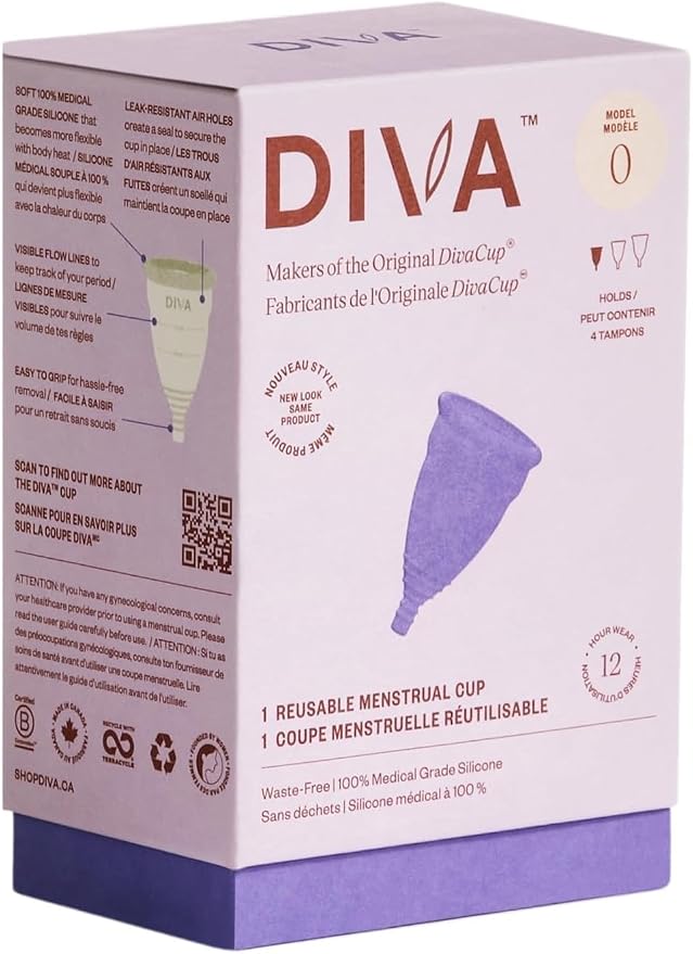 Diva Cup & Diva Wash Combo Pack - Medical Grade Silicone - for Period Care - Reusable Menstrual Cup - with Cleaner - Model 0 (for Slim Vaginal Canals & First-Time Users)