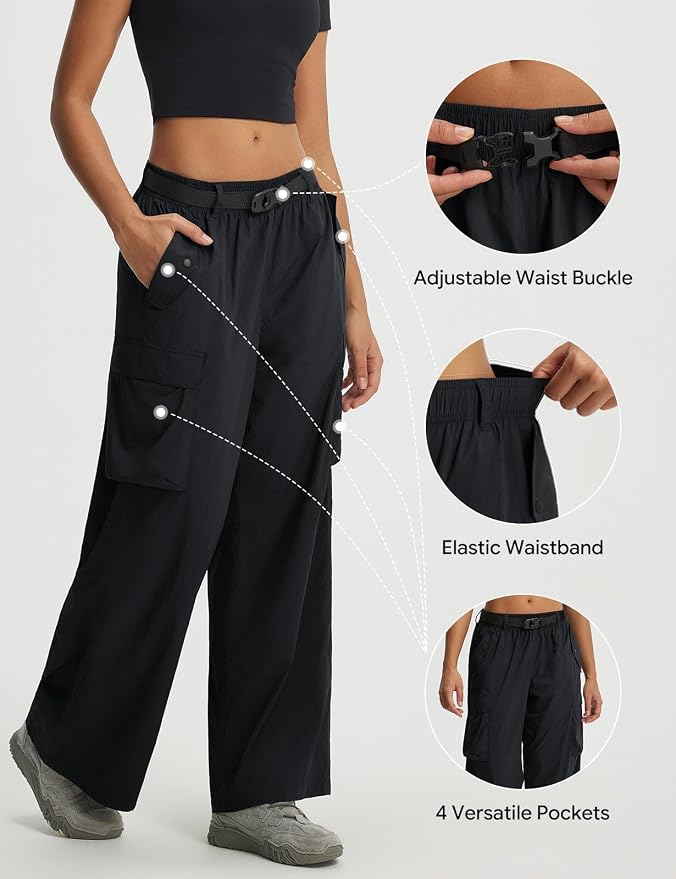 baleaf Women's Lightweight Hiking Pants Quick Dry Wide Leg Outdoor Pants for Women Travel Cargo Pants with Pockets