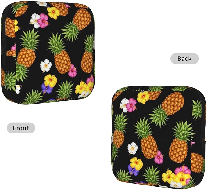 Cute Menstrual Pad Pouch with Zipper, Tropical Plants Pineapple Funny Floral, Reusable Polyester Feminine Product Organizer, Storage Bag for Daily Travel