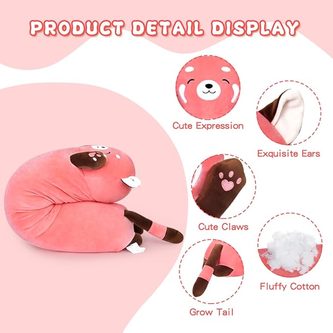 Cute Long Raccoon Plush Toy, Soft Hugging Plush Pillow, Kids Raccoon Plush for Girlfriend (Pink, 27.55inch/70cm)
