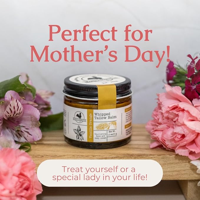 Hearth and Homestead: Handmade Whipped Tallow Balm (Vanilla Orange) - Organic Body Butter with Infused Olive Oil, for Eczema, Rosacea, Baby - 1.3 oz