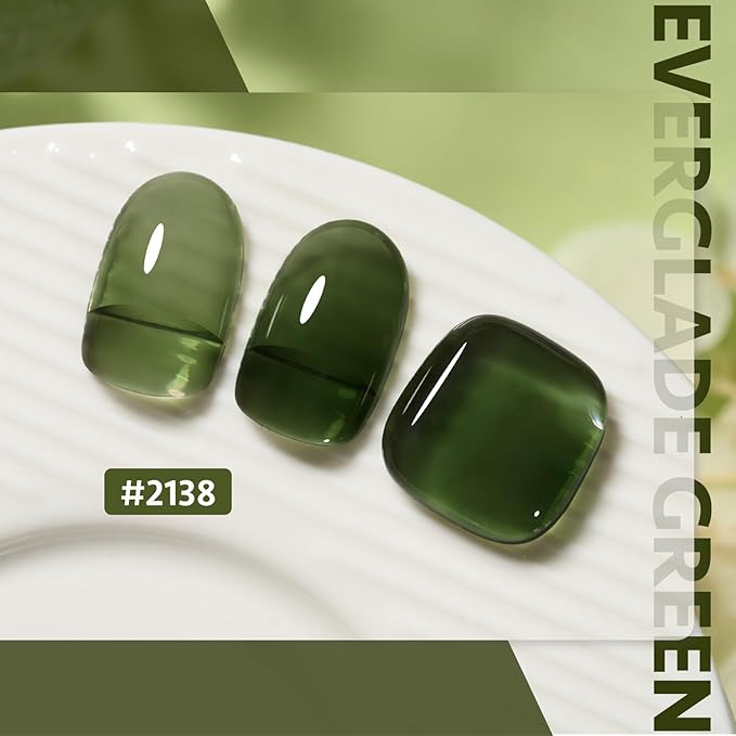 GAOY Jelly Gel Nail Polish, 16ml Sheer Green Translucent Soak Off Gel Polish, UV Light Cure for Nail Art DIY, 2138 Everglade Green