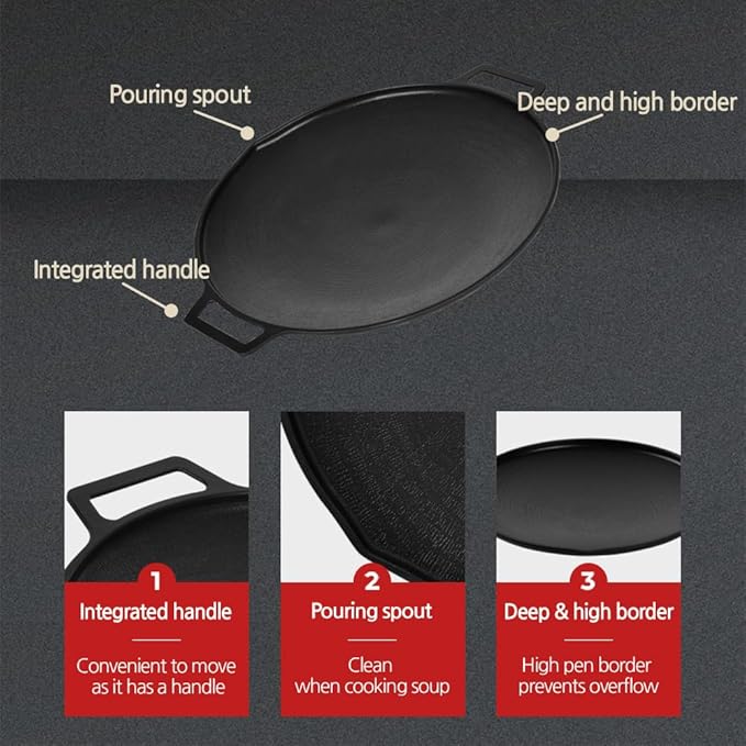 Korean BBQ 3 IH Griddle Grill Pan with Bag, Nonstick Coating, All Stove(Gas, Electric & Induction),Indoor Outdoor Griddle(16in)