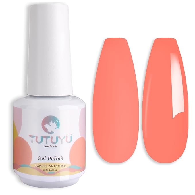 Coral Orange Gel Nail Polish,0.51 Fl Oz Soak Off UV Lamp Bright Coral Orange Gel Polish for DIY Nail Art Starter or Manicure Salon,Summer Fall Colors Gel Polish Kit GP0107
