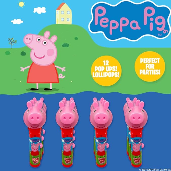 Pop Ups! Peppa Pig Lollipop Holder | Collectable Peppa Pig Toy Lollipop Case | Stocking Stuffers, Party Favors for Goodie Bags, Piñata Candy, Game Prizes | Bulk Set of 12 | Lollipops Included