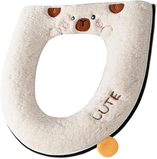 Cartoon Toilet Seat Cover, Plush Warm Soft Easy Installation Easy Winter Toilet Seat Cover for Home Bathroom