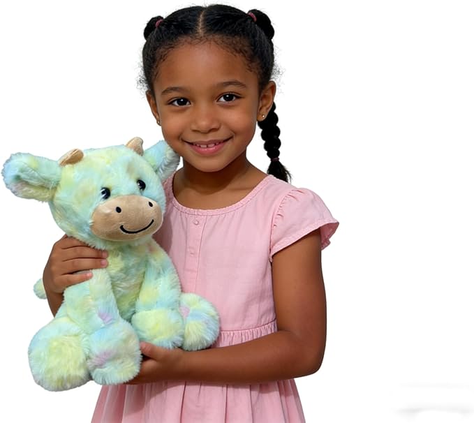Cute Cow Plush Stuffed Animal Doll Toy 8 inch for Girls Boys (sit Cow CAI Green