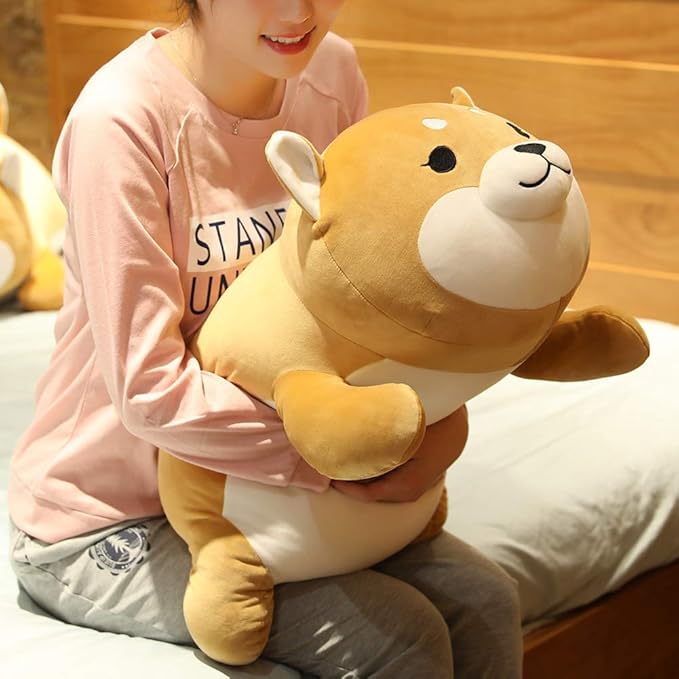 Shiba Inu Plush Pillow,Soft Corgi Stuffed Animals Toy Cute Sleeping Puppy Doll Gifts for Kids (Round Eyes, 29.5 inch)