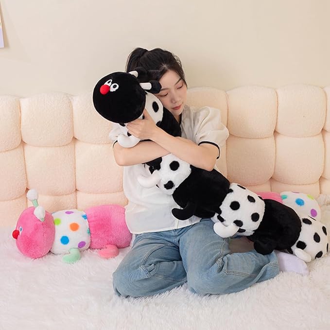 ELAINREN Black Caterpillar with Polka Dots Plush Pillow Ultra-Soft Caterpillar Stuffed Insect Toy Cuddly Long Worm Plushie Gifts/35.4''