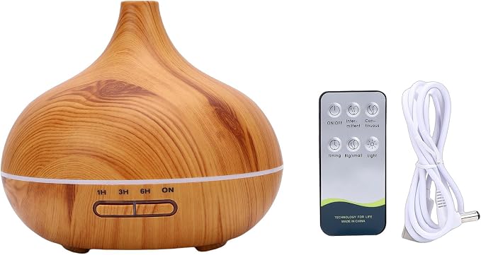ZJchao Aromatherapy Diffuser Humidifier Silent Wood Grain USB Essential Oil Diffuser with Remote Control 550ml for Home Office Bedroom