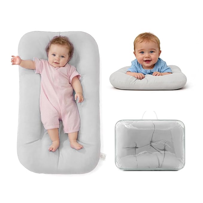 Baby Lounger for Infants Babies 0-12 Months, Bionic Organic Lounger, Soft Cotton Breathable Infant Floor Seats & Loungers for Newborn Baby Shower Gifts (Gray)