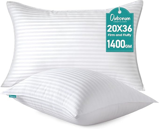 Oubonun King Size Pillows Set of 2, 20 x 36 Inch | Fluffy & Supportive Down Alternative Pillows with Zippered Cotton Cover - Breathable and Cool for All Sleeping Positions