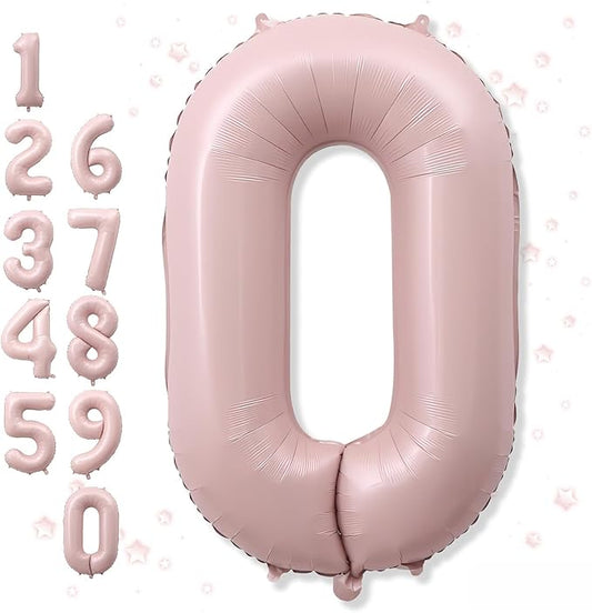 Dusty Pink Number 0 Balloon, 40'' Pastel Blush Baby Pink Foil Balloons, Globos De Numeros Grandes, Large Mylar Helium Number 0 Balloon for Girls Birthday Party Decor Baby Shower Anniversary Decoration