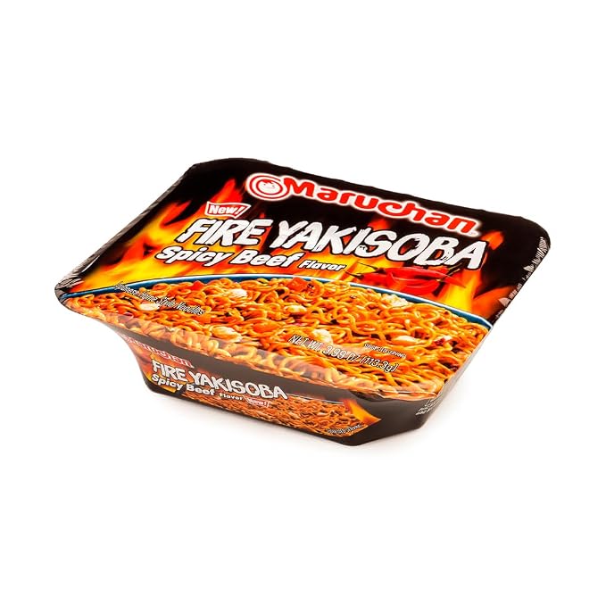 Maruchan Fire Yakisoba, Spicy Beef Flavor – Stir-Fried Japanese Instant Ramen Noodles, High Protein Microwavable Meal – 3.99 Oz. (8 Pack)