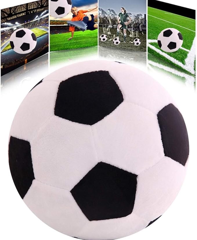 Plush Soccer Balls - Fluffy Stuffed Toy Soccer Ball Plush Pillow Soft Durable Stuff Soccerball Gift for Kids Boy Baby (Black -White,11.8inch/30cm)