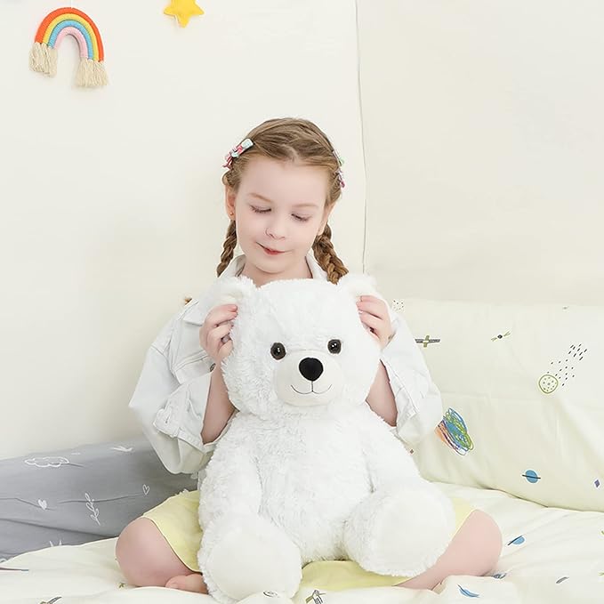 Tezituor White Teddy Bear Stuffed Animal, Cute 18 inch Stuffed Teddy Bear Plush Toy, Small Teddy Bear Plush Gifts for Boys Girls