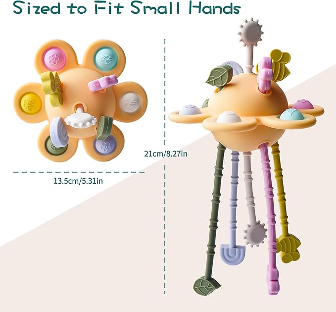 Food Grade Silicone Pull String Baby Toy, Montessori Pull String Sensory Toy for 18 Months Babies Teething Toys,Toddler Fidget Toys Birthday Gift for Infant/Toddler(Yellow)
