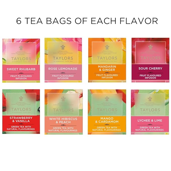 Taylors of Harrogate Assorted Green & Herbal Teas Sampler,Variety Pack Gift Box,Individually Wrapped Bags,Premium Green & Herbal Teas, Mixed Caffeinated & Caffeine-Free Selection, 48 Count (Pack of 2)