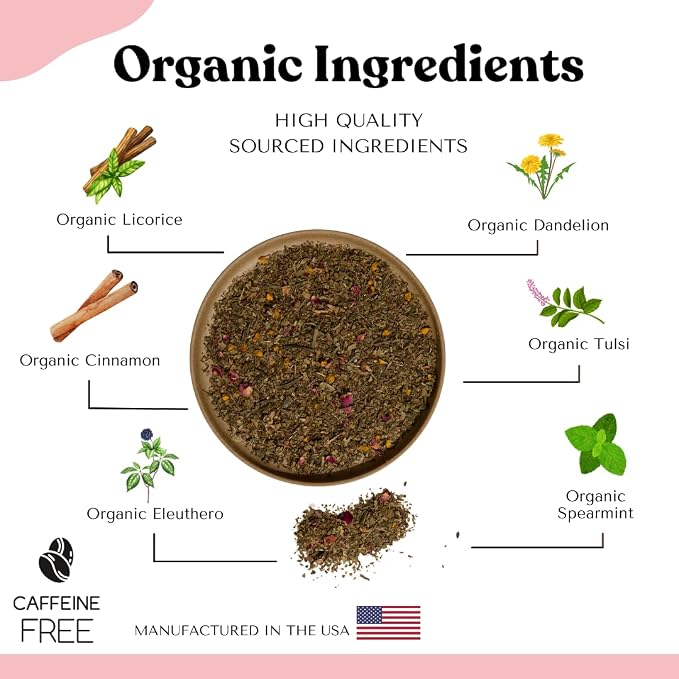 Organic Spearmint Tea Loose Leaf Tea Bags – Hormone Balance for Women, PCOS Support, Perimenopause, Cortisol, Tulsi, Dandelion, Licorice, Caffeine Free AIP Cycle Support Herbal Blend, 15 Count