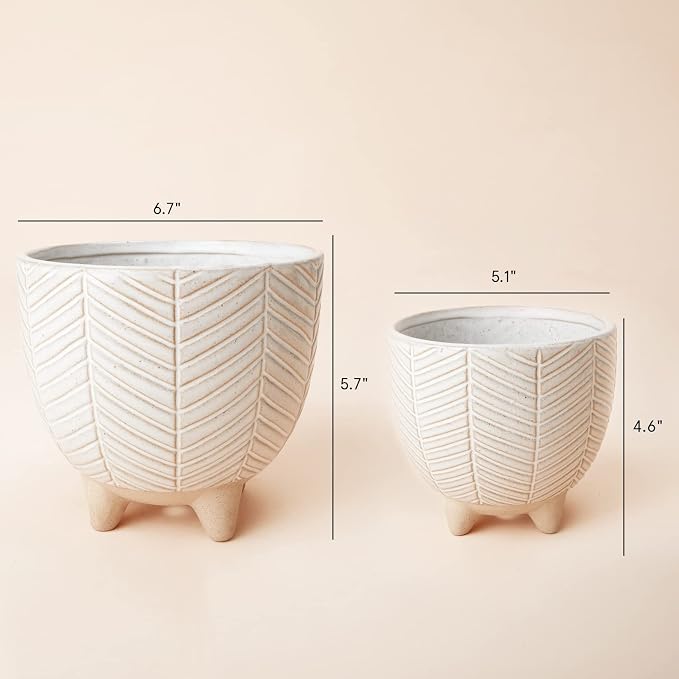LA JOLIE MUSE Ceramic Plant Pots, Flower Pots for Indoor Plants, Set of 2 | 6.7+5.1 Inch Boho Decorative Footed Planter Pot with Drainage Hole for Indoor Plants, Living Room, Bedroom, Home Decor