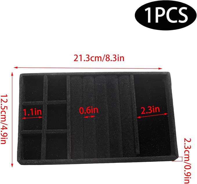 Velvet Jewelry Organizer Tray, Black 3-in-1 | Stackable Jewelry Storage Display Tray with Removable Dividers for Drawer Dresser Cloest Organizer