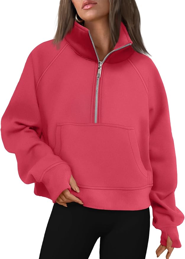 AUTOMET Womens Sweatshirts Half Zip Fleece Pullover Fall Outfits | Fall Fashion Clothes 2026,Cropped Sweatshirts,Cute Y2k Tops,Quarter Zipper Sweater,Winter Loungwear Outfits