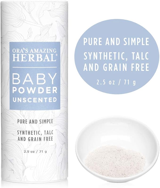 Baby Powder Talc-Free, Cornstarch Free Baby Powder, Unscented Fragrance Free Powder, Arrowroot Clay and Organic Plantain Leaf Powder, Ora’s Amazing Herbal, 2.5 oz