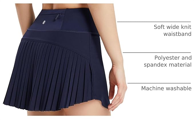 baleaf Tennis Skirt Pleated Golf Skorts with 3 Pockets | 14", Built in Shorts, High Waisted, Anti-slip Strip, Lightweight, for Athletic, Workout, Pickleball, Skorts for Women