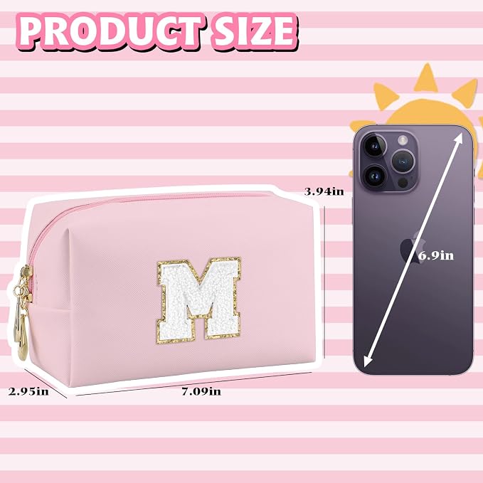 Initial Makeup Bag, Personalized Preppy Letter Monogram Cosmetic Bag | Waterproof PU Material, Compact Size, Large Capacity 7.09 x 2.95 x 3.94 in, Surprise Gift for Daughters and Teens