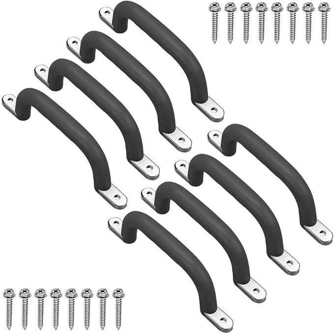 Dolibest 9.64'' Safety Handles, Non-Slip Swing Set Grips for Playset, Climbing Frame, Play House, Indoor Monkey Bars & Treehouse Accessories, Black (8Pack)