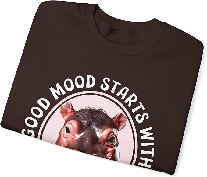 Good Mood Starts With Moo Deng Unisex Sweatshirt, Funny Moo Deng Good Mood Minimalist Men And Women Shirt