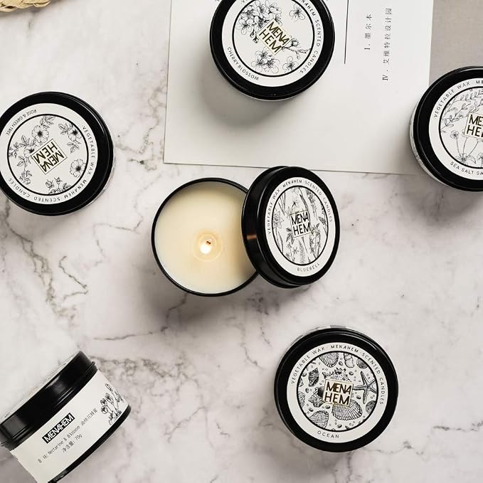 Natural Scented Candle,Rose& Green Perfume Aroma Candle Gift,Handmade Soy Wax Fragrance Candle,Perfect for Meditation Stress Relief Mood Boosting Aromatherapy,Portable Travel Tin Jar 15 Hours (Black)