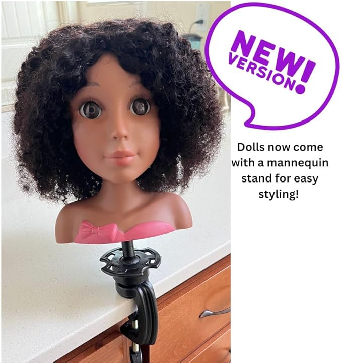 My Doll, 100% Human Hair Styling Head Doll Toy + Stand (Toffee)