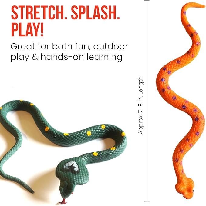 Color Changing Snake Toys – 6 Pack Stretchy Reptile Fidgets for Kids – Sensory Water Creatures for Bath, Pool, Party Favors, Easter Basket, Classroom Prizes – Heat Reactive Slithering Animals