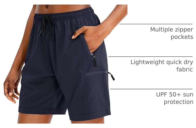 SANTINY Women's 5''/ 7''/9'' Hiking Cargo Shorts Quick Dry Lightweight Summer Shorts for Women Athletic Golf Zipper Pockets