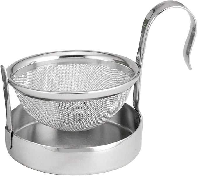 HIC Kitchen Tip Tea Strainer, 18/8 Stainless Steel, Loose Leaf Tea Filter With Drip Tray, Mess-Free Tea Serving