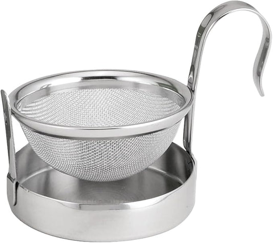 HIC Kitchen Tip Tea Strainer, 18/8 Stainless Steel, Loose Leaf Tea Filter With Drip Tray, Mess-Free Tea Serving