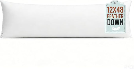 puredown® 12x48 Feather Down Pillow Insert, Set of 1 Large Lumbar Pillow Inserts for or Bed Cushion Couch Sofa, Decorative Long Pillow Insert with Down-Proof Cover