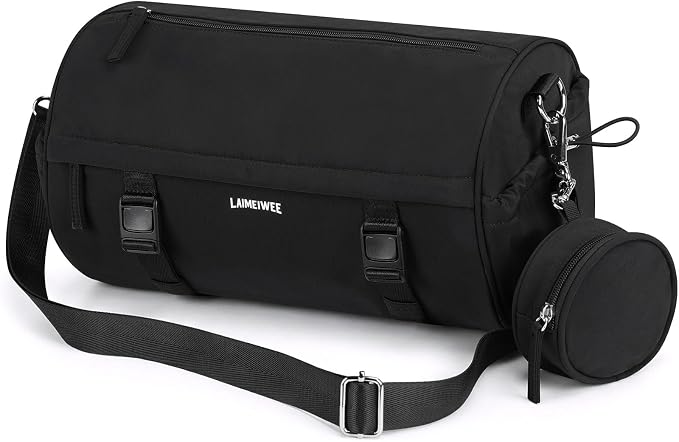 Small Gym Bag for Women Men, 15L Sports Workout Bag with Wet Pocket and Yoga Mat Holder, Lightweight & Water-Resistant Mini Travel Duffle Bag (Black)